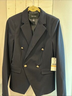 Karen Kane Navy Double-Breasted Blazer with Gold-Tone Buttons